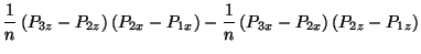 $\displaystyle \frac{1}{n}\left( P_{3z}-P_{2z}\right) \left( P_{2x}-P_{1x}\right) -\frac{1}{n}\left( P_{3x}-P_{2x}\right) \left( P_{2z}-P_{1z}\right)$